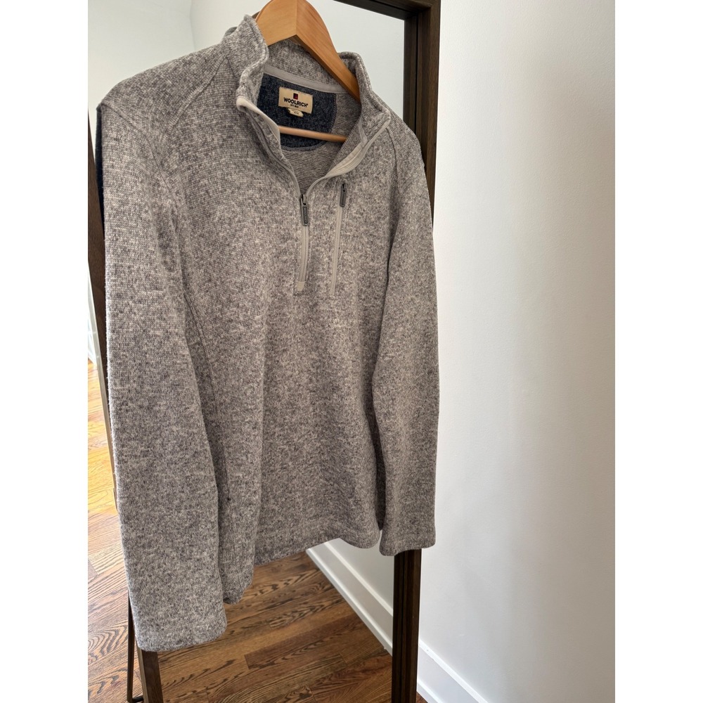 Woolrich Mens Quarter Zip Sweater Fleece Pullover Heather Grey Size Medium